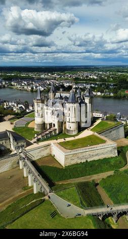 Drohnenfoto Schloss Saumur Frankreich Europa Stockfoto