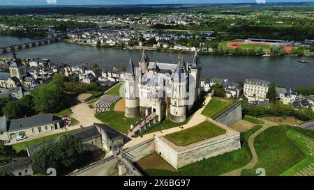 Drohnenfoto Schloss Saumur Frankreich Europa Stockfoto