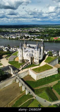 Drohnenfoto Schloss Saumur Frankreich Europa Stockfoto