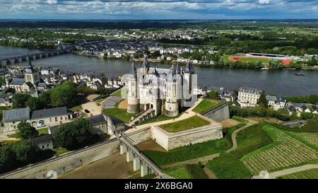 Drohnenfoto Schloss Saumur Frankreich Europa Stockfoto