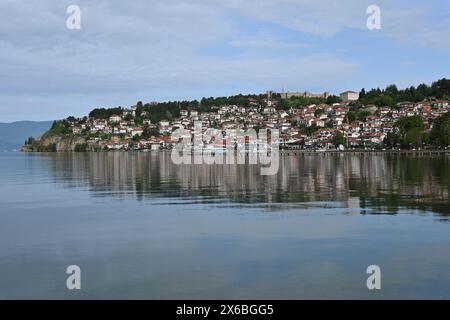 Nordmakedonien, Ohrid, Blick auf den See und die Altstadt Stockfoto