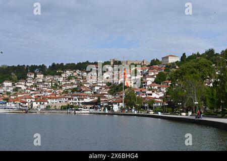 Nordmakedonien, Ohrid, Blick auf den See und die Altstadt Stockfoto