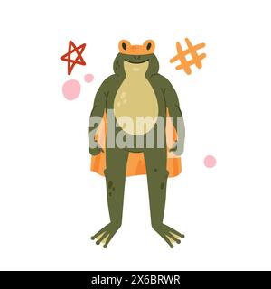 Netter grüner Frosch Superheld, tapferer Tiercharakter im Heldenkostüm und Maskenvektor Illustration Stock Vektor