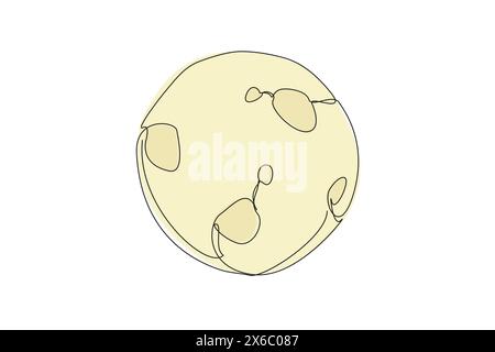 Eine einzige Linie, die die Mondoberfläche zeichnet, sieht rund aus. Das Ziel der Astronauten, die auf einer Expedition landen. Weltraumexpedition auf der Mondoberfläche. Cos Stock Vektor