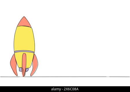 Die kontinuierliche einzeilige Zeichnungsrakete befindet sich in der Standby-Position. Ein spezielles Fahrzeug, das von Astronauten benutzt wird, um zum Mond zu gelangen. Raumfahrzeugtechnologie. Äußere Sp Stock Vektor