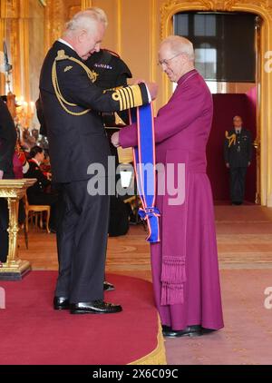 Justin Welby aus London, Erzbischof von Canterbury, wird von König Karl III. In Windsor Castle zum Ritterkreuz des Königlich-viktorianischen Ordens ernannt. Die Ehre würdigt Verdienste anlässlich der Krönung von König Karl III. Und Königin Camilla. Bilddatum: Dienstag, 14. Mai 2024. Stockfoto