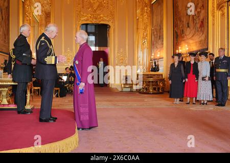 Justin Welby aus London, Erzbischof von Canterbury, wird von König Karl III. In Windsor Castle zum Ritterkreuz des Königlich-viktorianischen Ordens ernannt. Die Ehre würdigt Verdienste anlässlich der Krönung von König Karl III. Und Königin Camilla. Bilddatum: Dienstag, 14. Mai 2024. Stockfoto