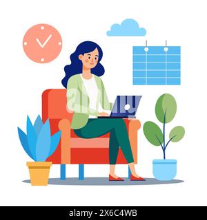 Geschäftsfrau Illustration. Eine Frau mit Laptop. Stock Vektor