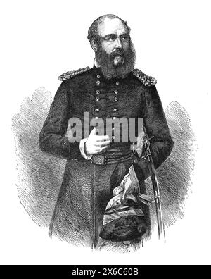 Porträt von Prinz George, Herzog von Cambridge (George William Frederick Charles; 1819–1904), Kommandeur in Chielf der britischen Streitkräfte. Schwarzweiß-Illustration Stockfoto