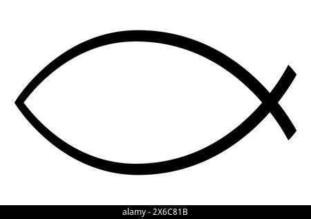 Ichthys Fisch christliches Symbol, schwarz-weiße Vektorzeichen Illustration, isoliert auf weiß Stock Vektor