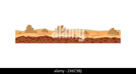 Wüstenland unterirdische und oberirdische Schichten von Steinen, Sand und Felsen Vektor Illustration Stock Vektor