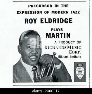 Eine Werbung für Martin Trompeten mit dem Jazzstar Roy 'Little Jazz' Eldridge. Aus einem Musikmagazin der frühen 1960er Jahre. Stockfoto