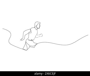 Durchgehende einzeilige Zeichnung der Seitenansicht eines behinderten erwachsenen Mannes, der auf einer bergauf laufenden Strecke läuft. Gesundes Sporttrainingskonzept. Wettbewerbsereignis. Stock Vektor