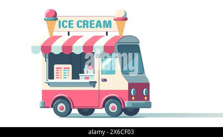 Vektor-Illustration des bunten Eiswagens in flacher Art. Eiswürfelbereiter Stock Vektor