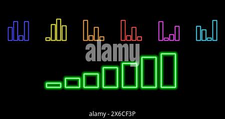 Umreißen Sie das Neon Music Equalizer-Symbol. Leuchtneon-Sound-Equalizer mit Balken, Schallwellen-Piktogramm Stock Vektor