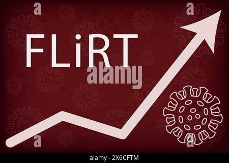 Omicron-Untervariante EG.5 (XBB.1,9.2,5), auch bekannt als Eris. Der Pfeil zeigt eine dramatische Zunahme der Krankheit. Weißer Text auf dunkelrotem Hintergrund. Stock Vektor