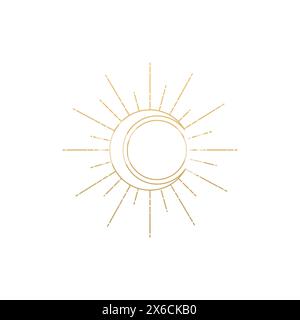 Mondsonne Logo Linie mystische Symbol Vektorbild. Sonnenschein und Mond Vintage-Art Clipart. Umrissenes Sonnenlogo, Mond-Tattoo. Mystische Heilige Geometrie, magische p Stock Vektor