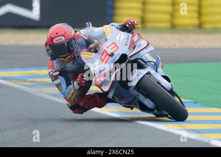 Marc Marquez aus Spanien #93 und Gresini Racing MotoGP (Ducati) im Einsatz beim MotoGP Michelin Grand Prix de France 2024 (27 Runden) am 3. Tag auf dem Circuit Bugatti am 12. Mai in Le Mans, Frankreich Stockfoto