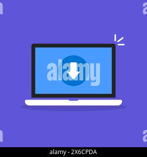 Cartoon-Laptop zum Hochladen von Mediendateien Stock Vektor