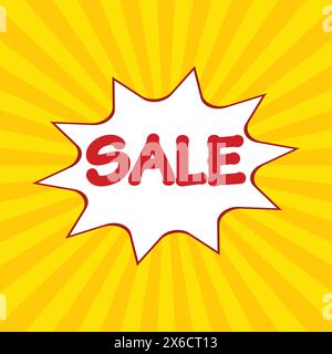 Sale Promo Vorlage, Orange Comics Hintergrund, Comic Bubble im Pop, orange Sonnenschein, Sale Bubble radial, Sale Sticker Vorlage, Tag des Verkaufs Stock Vektor