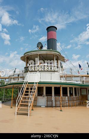 Ticonderoga. Dampfschiff mit Seitenrad. Shelburne Museum, Shelburne, Burlington, New Hampshire, Vereinigte Staaten von Amerika Stockfoto