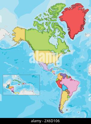 Leere politische Amerika-Karte Vektor-Illustration mit verschiedenen Farben für jedes Land. Bearbeitbare und klar beschriftete Ebenen. Stock Vektor
