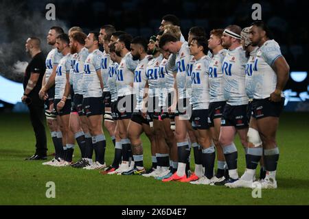 Das Team der NSW Waratahs wurde 2024 beim Super Rugby Pacific Match zwischen NSW Waratahs und ACT Brumbies im Allianz Stadium in Aktion genommen. Endergebnis; NSW Waratahs 21:29 AKT Brumbies. Stockfoto