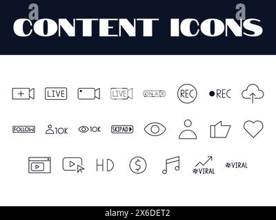 Content Creator-Symbole Festgelegt. Influencer Symbol Illustration Vektor. Vektor für Social Media-Inhalte. Stock Vektor