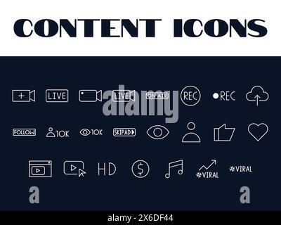 Content Creator-Symbole Festgelegt. Influencer Symbol Illustration Vektor. Vektor für Social Media-Inhalte. Stock Vektor