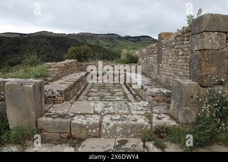 Öffentliche Latrinen in der Ruine der römischen Stadt Djemila in Algerien Stockfoto