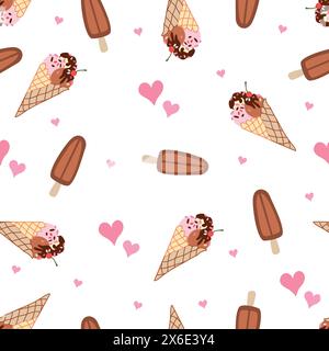 Eis-Muster flach. Nahtloses Muster der Eiskegel auf weißem Hintergrund. Nahtloses Muster mit eskimo. Vektorabbildung abgewickelt. Stock Vektor