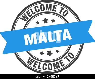 Willkommen bei Malta STAMP. Malta rundes Schild isoliert auf weißem Hintergrund Stock Vektor