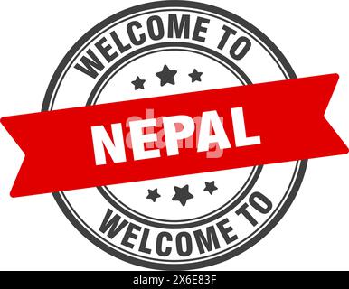 Willkommen bei Nepal STAMP. Nepal rundes Schild isoliert auf weißem Hintergrund Stock Vektor