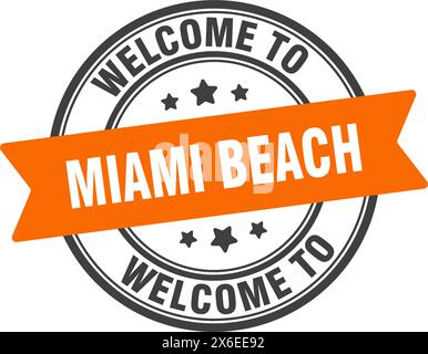 Willkommen bei Miami Beach Stamp. Miami Beach rundes Schild isoliert auf weißem Hintergrund Stock Vektor