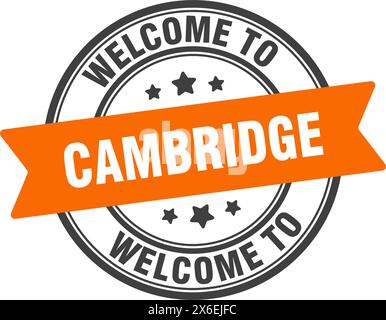 Willkommen bei Cambridge STAMP. Cambridge rundes Schild isoliert auf weißem Hintergrund Stock Vektor