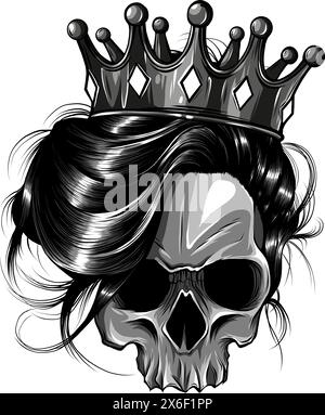 Abbildung des Designs mit dem „Skull Queen Line Art“-Vektor-Logo Stock Vektor