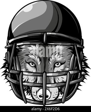 Vektordarstellung eines monochromen Wolfskopfes mit Helm Stock Vektor