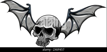 Handgezeichneter Vampirschädel mit Fledermausflügeln. Vektordarstellung für Halloween-Süßes oder -Leckereien Stock Vektor