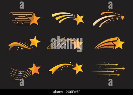 Sternschnuppen mit Lichtspuren dahinter Stock Vektor