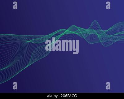 Abstrakte grüne Linie mit blauem Hintergrund. Konstruktionselement für bewegliche Linien. Moderne grüne Gradienten fließende Wellenlinien. Futuristisches Technologiekonzept. Vektor Stock Vektor