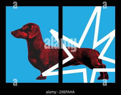 Dackelhund-Kunstwerke, Dackelhund-Poster, wiener- oder Wursthund-Set-Poster, Pop-Art-Stil für Wohndekoration, Kunstdrucke für Innenräume Stock Vektor