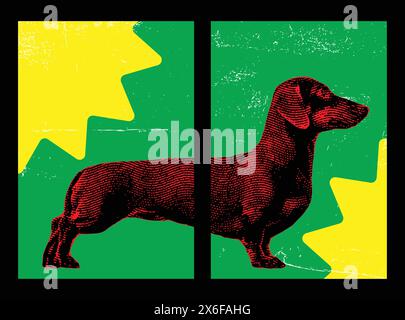 Dackelhund-Kunstwerke, Dackelhund-Poster, wiener- oder Wursthund-Set-Poster, Pop-Art-Stil für Wohndekoration, Kunstdrucke für Innenräume Stock Vektor