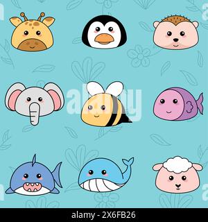 Niedliche Kawaii Emoji Tier Ikonen Set Vektor Stock Vektor