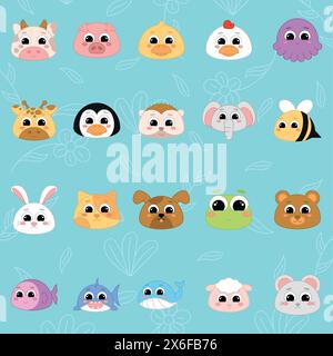Niedliche Kawaii Emoji Tier Ikonen Set Vektor Stock Vektor