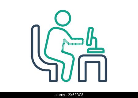Symbol für IT-Manager. Person vor einem Computer. Symbol für Informationstechnologie. Liniensymbolstil. Illustration des Technologieelements Vektor Stock Vektor