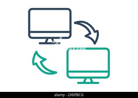 Symbol für Datenübertragung. Monitor mit Pfeil. Symbol für Informationstechnologie. Liniensymbolstil. Illustration des Technologieelements Vektor Stock Vektor