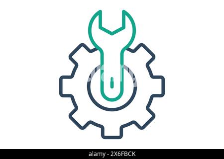 Symbol „Einstellung“. Zahnrad mit Schraubenschlüssel. Symbol für Informationstechnologie. Liniensymbolstil. Illustration des Technologieelements Vektor Stock Vektor