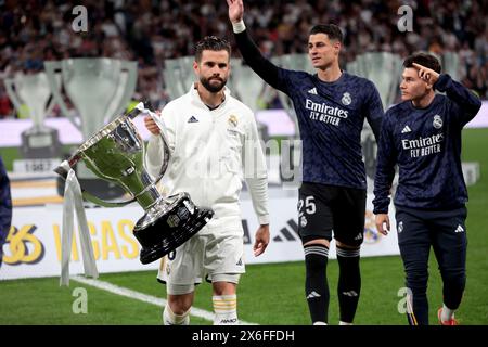 Madrid, Spanien. Mai 2024. Madrid Spanien; 14.05.2024.- Real Madrid schlägt Alavés 5-0 am Spieltag 36 der Spanischen Fußballliga. Mit Toren von Jude Bellingham 10', Vinicuis Junior 27', 60', Federico Valverde 45' 1' und Arda Güler 81'. Spiel im Santiago Bernabeu Stadion in der Hauptstadt des Königreichs Spanien Credit: Juan Carlos Rojas/dpa/Alamy Live News Stockfoto