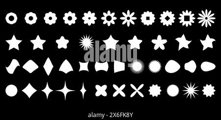 Abstrakte Retro-Formen, Figuren Y2K-Ästhetik, grundlegende brutalistische Formen. Vintage-Aufkleber und -Etiketten. Dekorative Designelemente. Stock Vektor