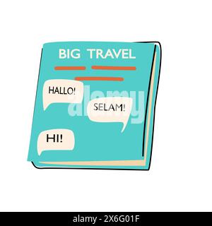 Papiervokabular - Buch für Fremdsprache, lernt für Touristen. Flache Zeichentrickdarstellung isoliert. Stock Vektor